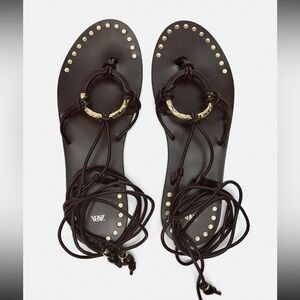 Zara Flat Leather Wrap Sandals EUC - worn 1x